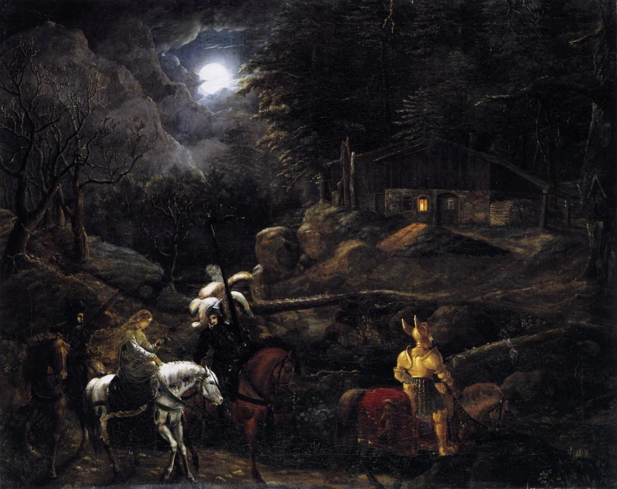 Carl Philipp Fohr - Cavaliere davanti alla capanna del carbonaio, Alte Nationalgalerie, Berlino